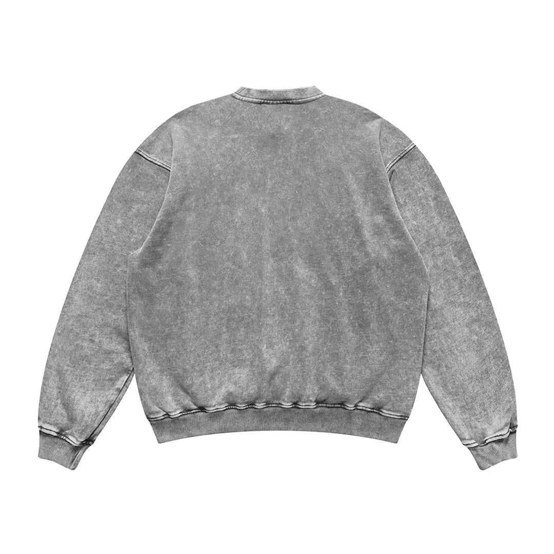 American Retro Washed Vintage Round Neck Sweatshirts Men's Street Style Hip Hop Off Shoulder Trendy Top for Autumn and Winter