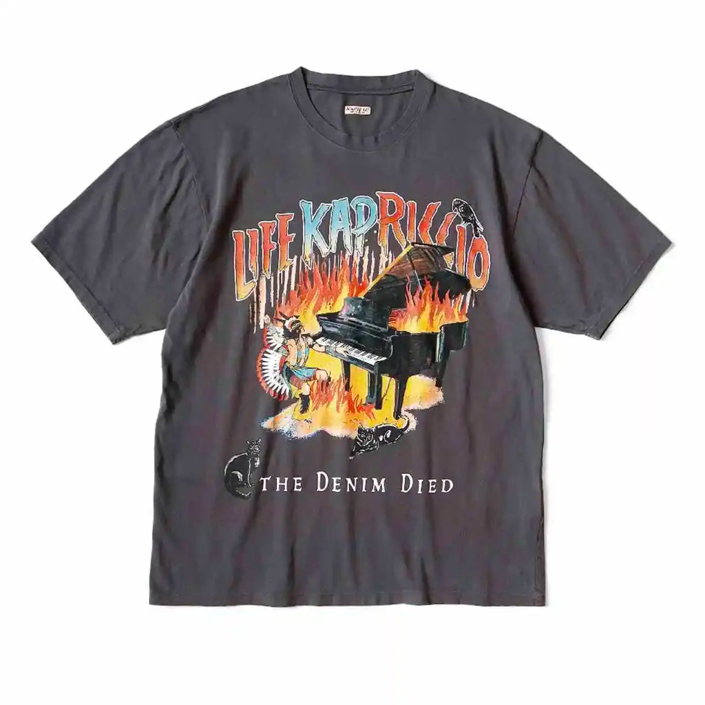 25SS KAPITAL Hirata and Hongri Casual Piano Print Tops Washed Round Neck Short Sleeved T-shirt