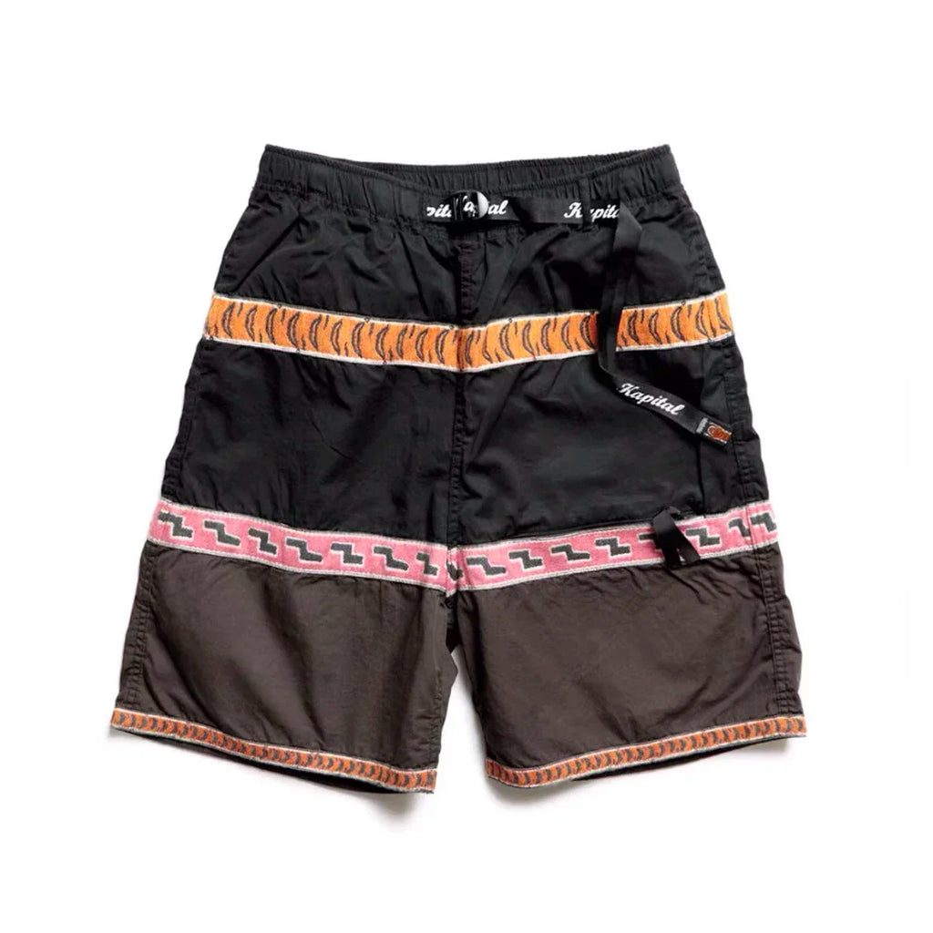 Kapital Hirata Retro Panel Summer Casual Striped Shorts American Waistband Elastic Printed Pants Loose Fit for Men and Women