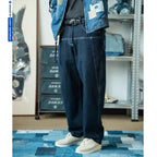Japanese Retro Washed Distressed Jeans Men's Trendy Brand Loose Wide Leg Long Pants