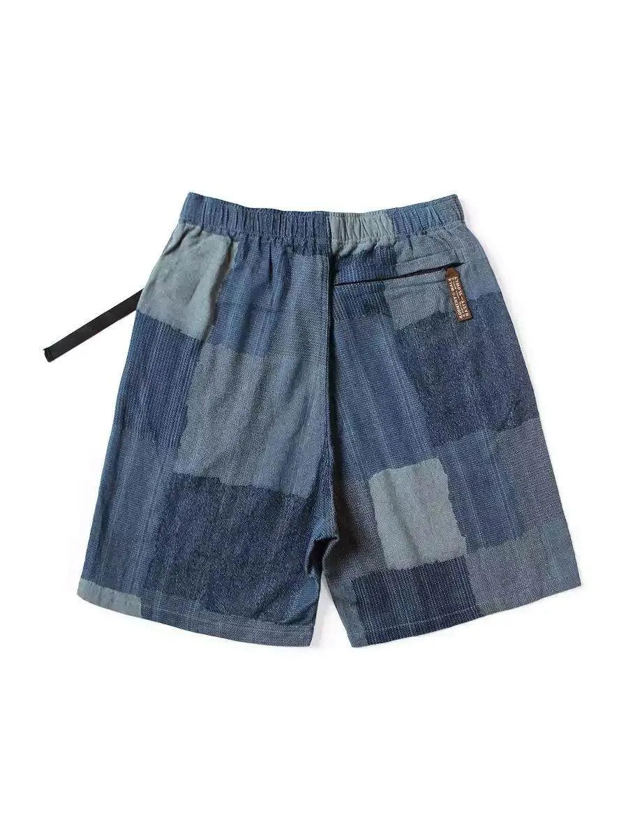 KAPITAL Japan Style Hirata Kazuhiro Cotton Color Blocked Jacquard Loose Shorts for Men Summer Wear