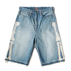 New Japan KAPITAL Loose Casual Pants Embroidered Bone Wash Water Distressed Raw Hem Denim Shorts for Men