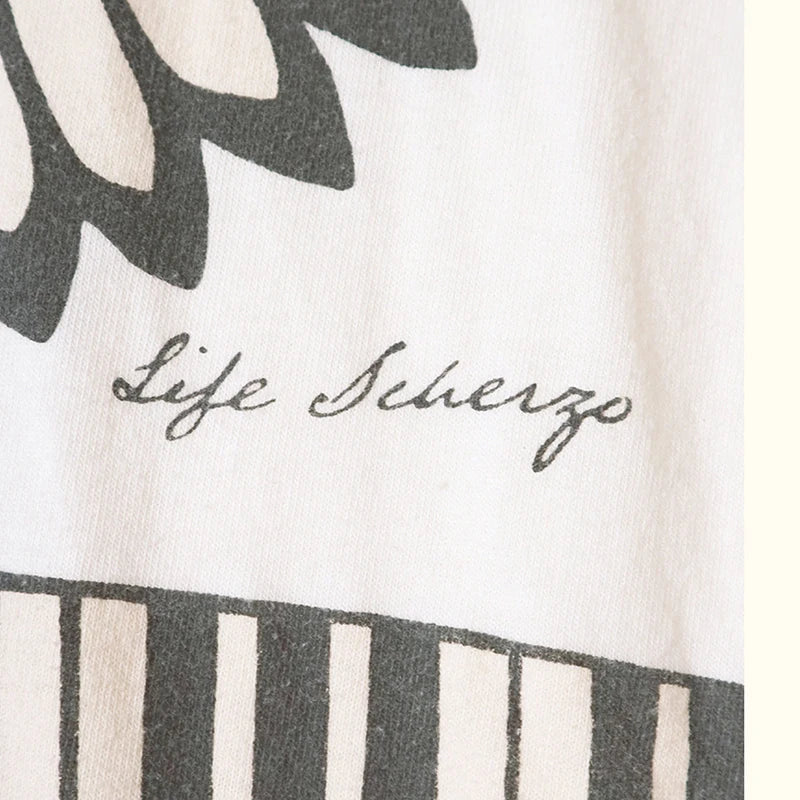 25SS Hirata KAPITAL Japanese Casual Tianzhu Cotton Tops Printed Piano Key Round Neck Short Sleeved T-shirt