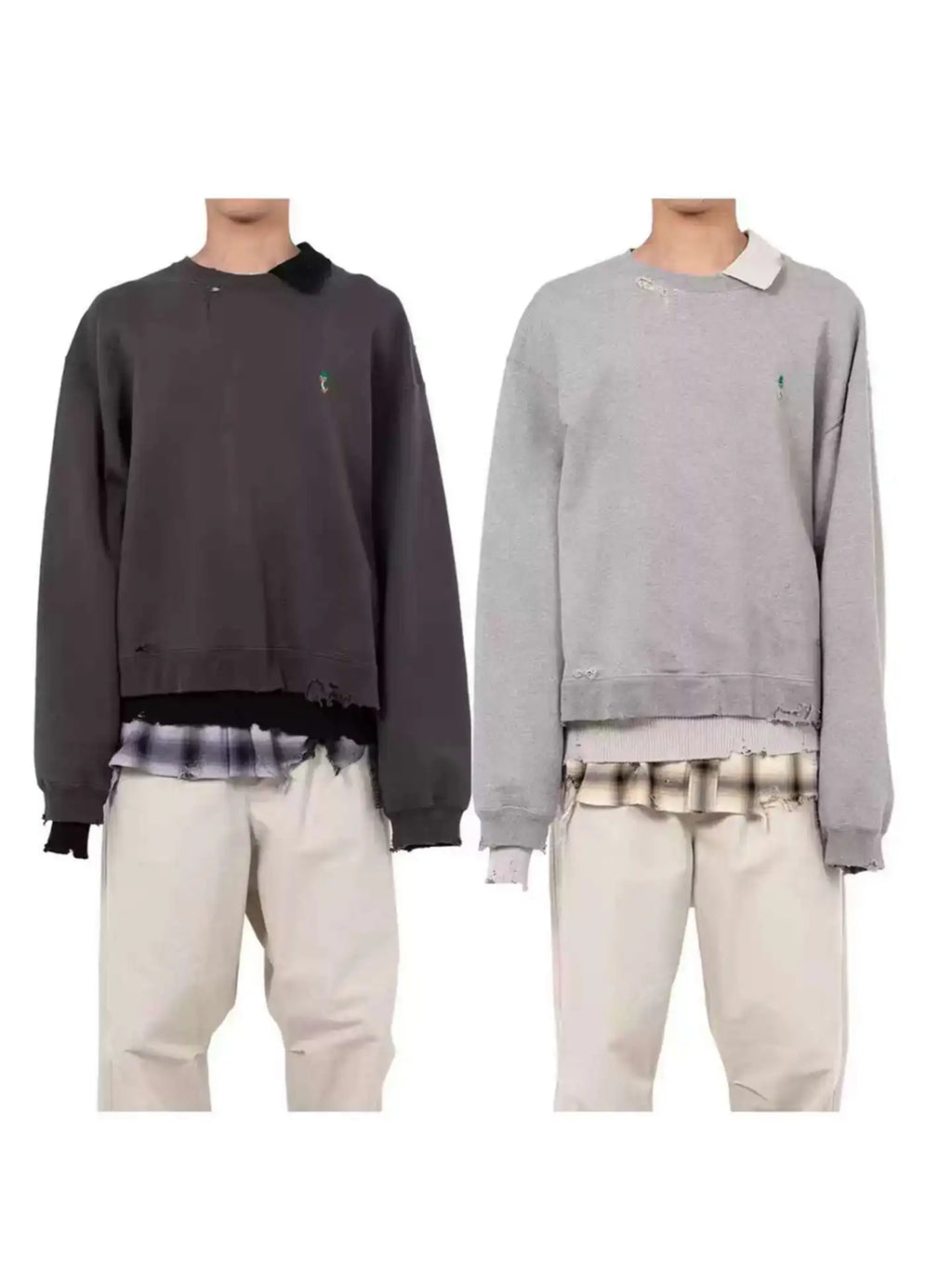 25AW MMY Japanese Washing Water Pullover Old Retro Perforated Layered Round Neck Sweatshirts