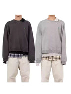 25AW MMY Japanese Washing Water Pullover Old Retro Perforated Layered Round Neck Sweatshirts