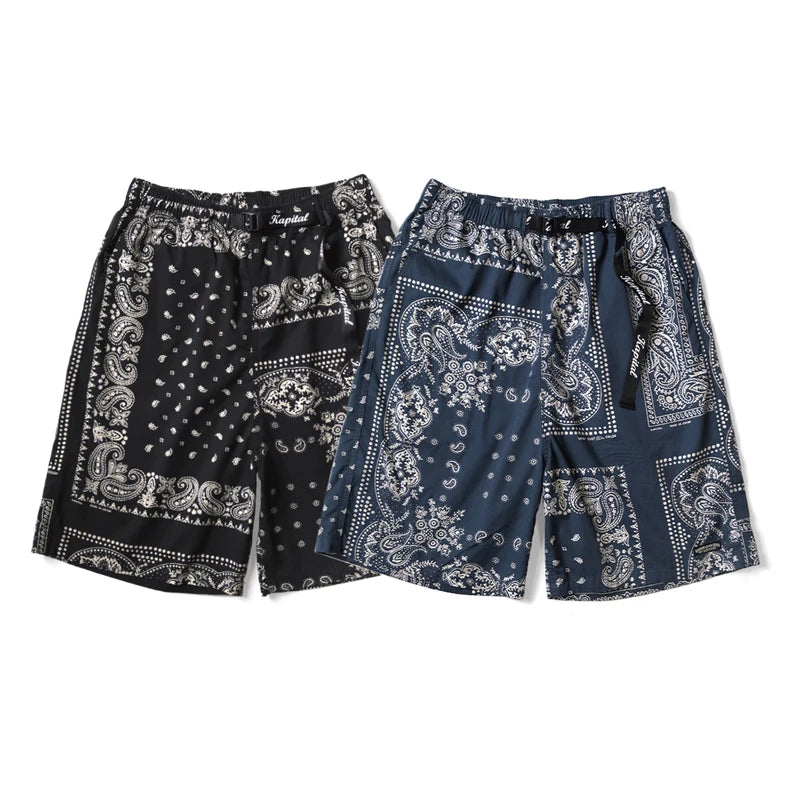 25SS KAPITAL Hirata and Hongri Casual Cashew Flower Print Adjustable Elastic Loose Shorts for Men