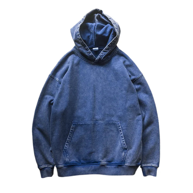 420g Pure Cotton Wax Printed Vintage Hooded Sweatshirt with Loose Shoulder Men's and Women's Washed Solid Color Hoodie