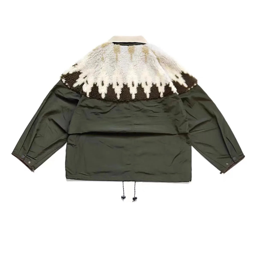 New 23AW KAPITAL Hirata and Hongri Trendy Lamb Fleece Printed Splicing Half High Collar Pullover Sweatshirts