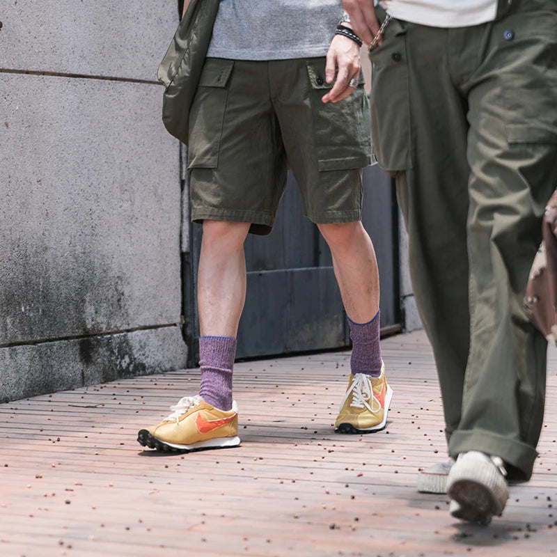 New Herringbone Twill Shorts with Multiple Pockets Men's Army Green Shorts