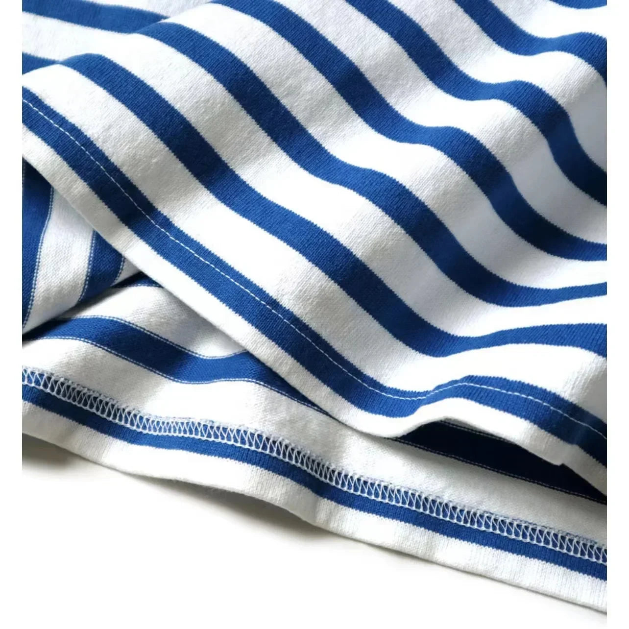 22SS KAPITAL Hirata Kazuhiro Blue and White Striped Color Matching Loose Three Flag Round Neck Short Sleeved T-shirt Men New