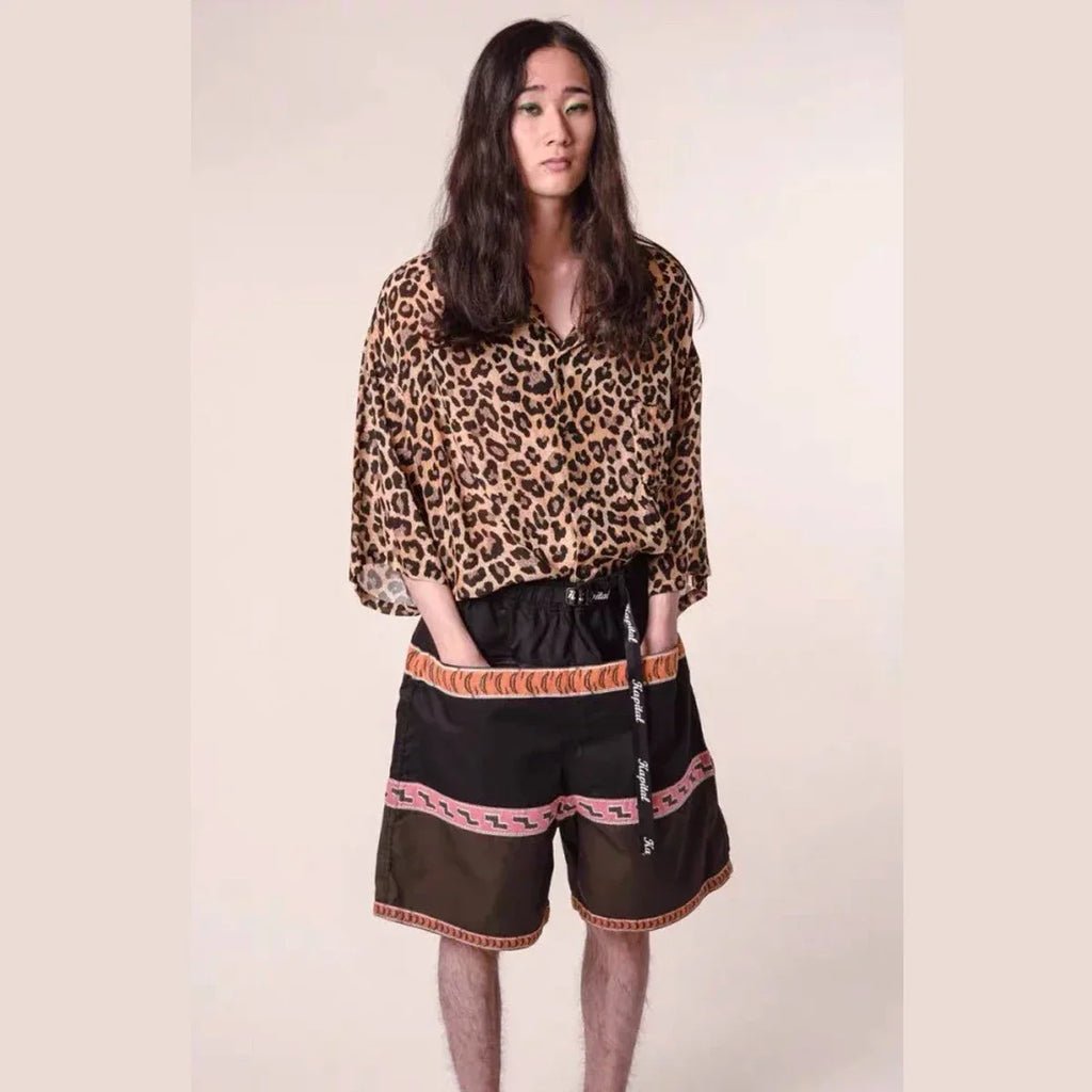 Kapital Hirata Retro Panel Summer Casual Striped Shorts American Waistband Elastic Printed Pants Loose Fit for Men and Women