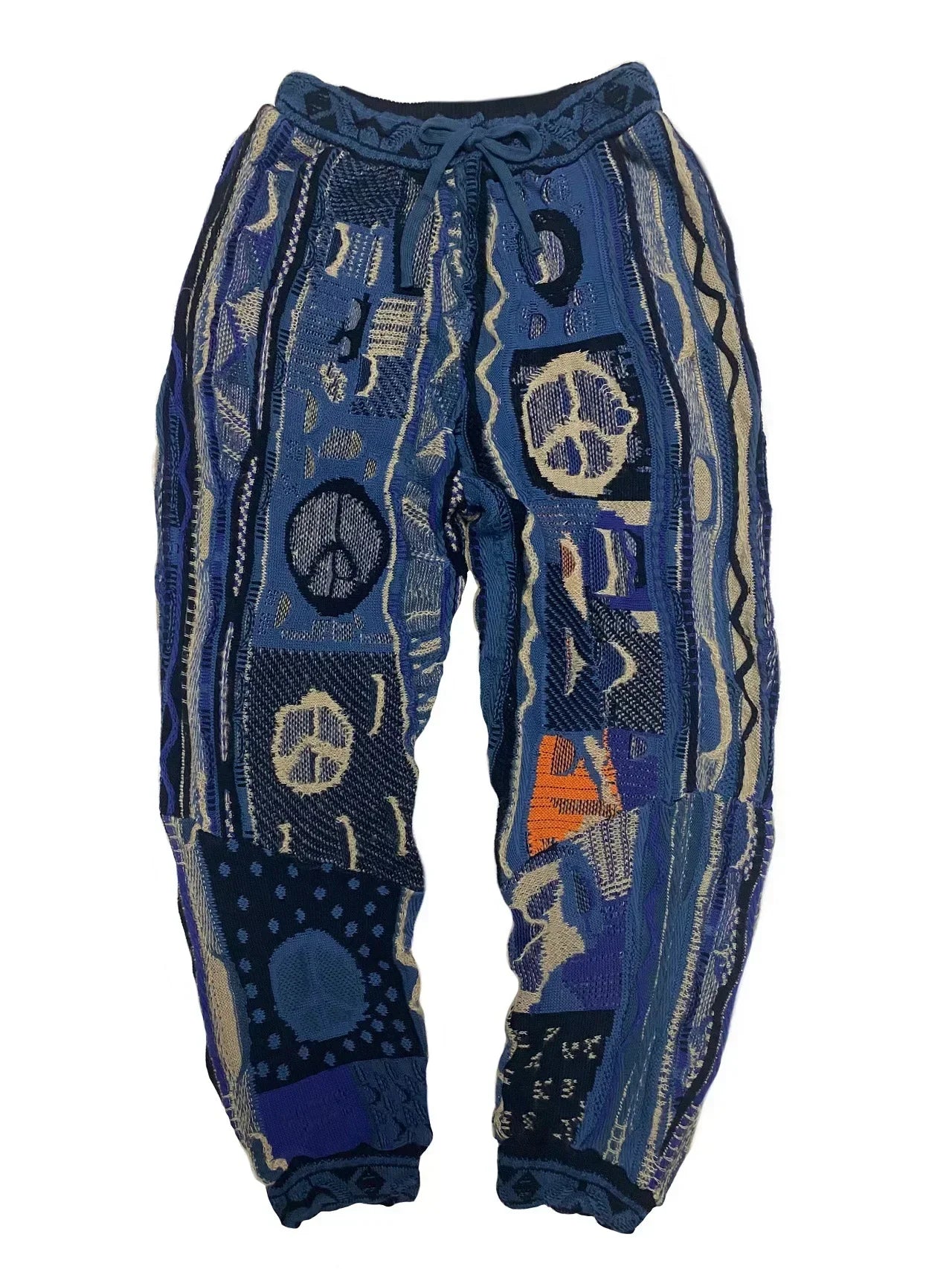 Kapital Vintage Hirata Hiroshi Japan Splice Men's Hip Hop Anti War Loose Knitted Pants Blue Tied Thick Sweatpants