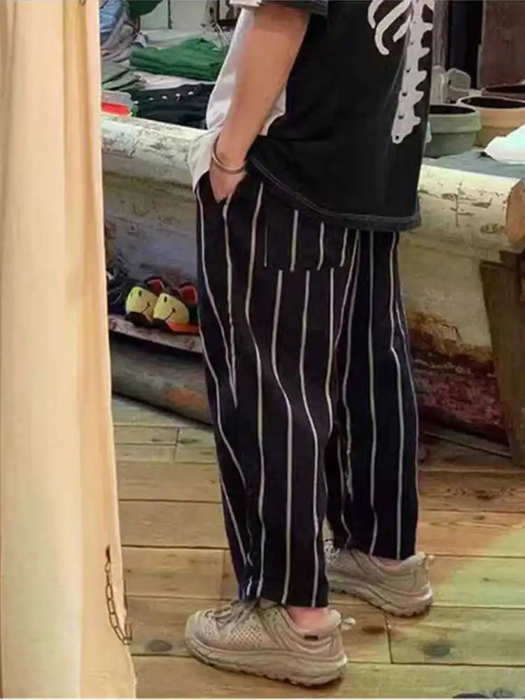 KAPITAL Hirata and Hongri Retro Washed Men's Women's Spring Autumn Striped Loose Casual Wide Leg Pants