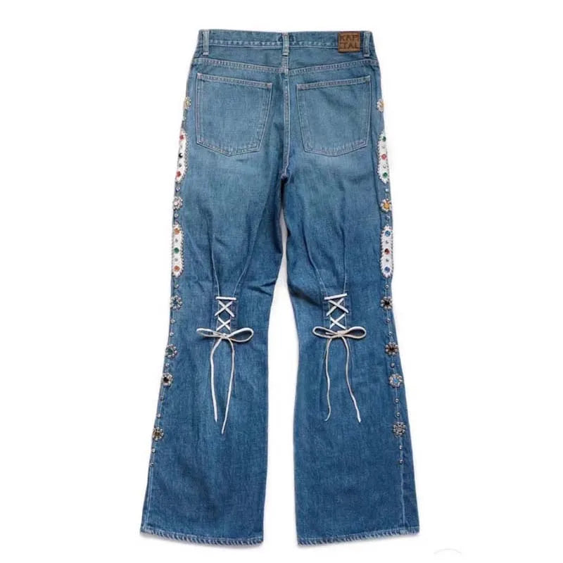 New 25ss Kapital Hirata japan Style Wash Heavy Industry Rivet Cowboy Gemstone Pants Men Fashion Wide Leg Jeans Hot Seller