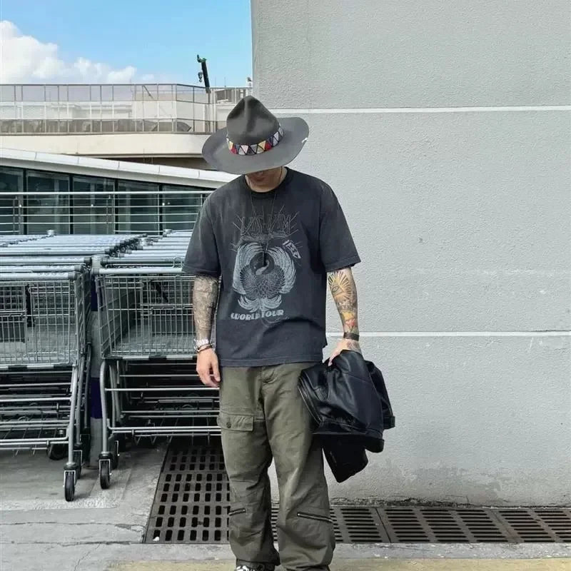 23AW New Arrival Old Wax Dyed Crane Short Sleeves Tops Summer T-Shirts for Men and Women