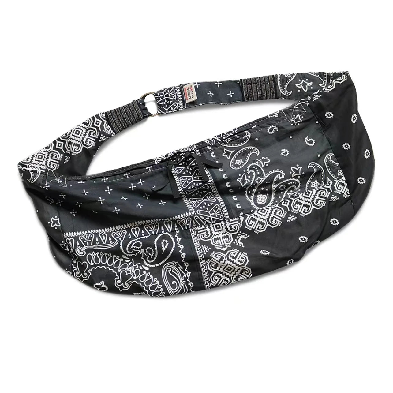 22SS KAPITAL Hirata and Hongri Double Color Cotton Hemp Paisley Flower Splicing Men's Diagonal Cross Stray Waist Bag