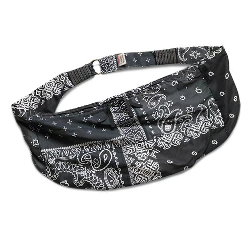 22SS KAPITAL Hirata and Hongri Double Color Cotton Hemp Paisley Flower Splicing Men's Diagonal Cross Stray Waist Bag