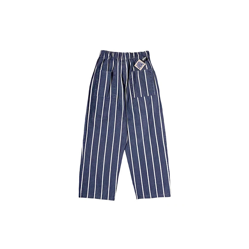 KAPITAL Hirata and Hongri Retro Washed Men's Women's Spring Autumn Striped Loose Casual Wide Leg Pants