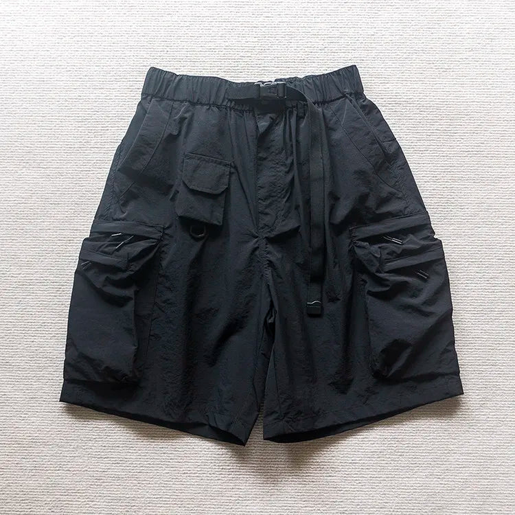 Japanese Outdoor Multi Pocket Workwear Shorts Summer Loose Lightweight Quick Drying Nylon Functional Casual Pants