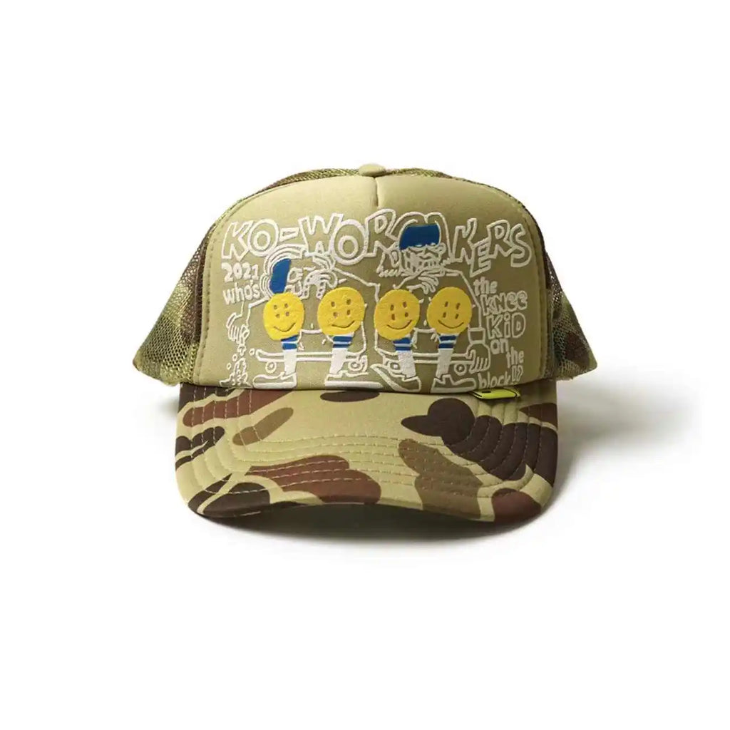 New Japan 22AW KAPITAL Hirata Kazuhiro Camo Foam Printed Mesh Breathable Splicing Baseball Hat for Men and Women Caps