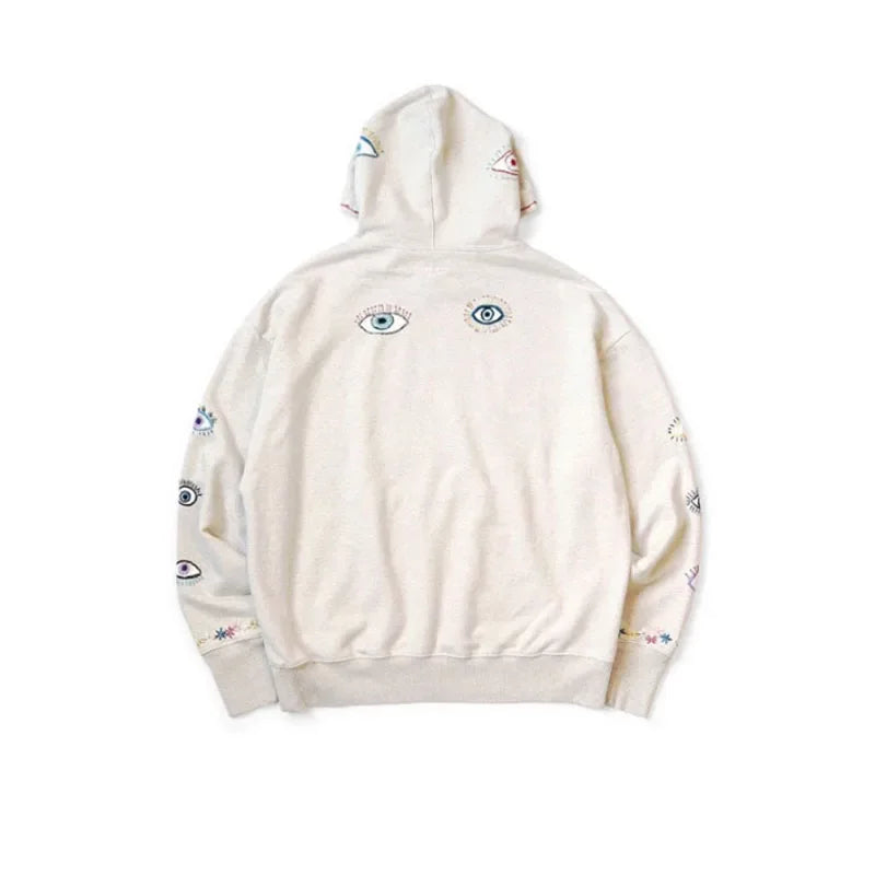 25SS New Arrival KAPITAL Hirata and Hongri Casual Eyes Fun Embroidery Cotton Loose Hooded Sweatshirt