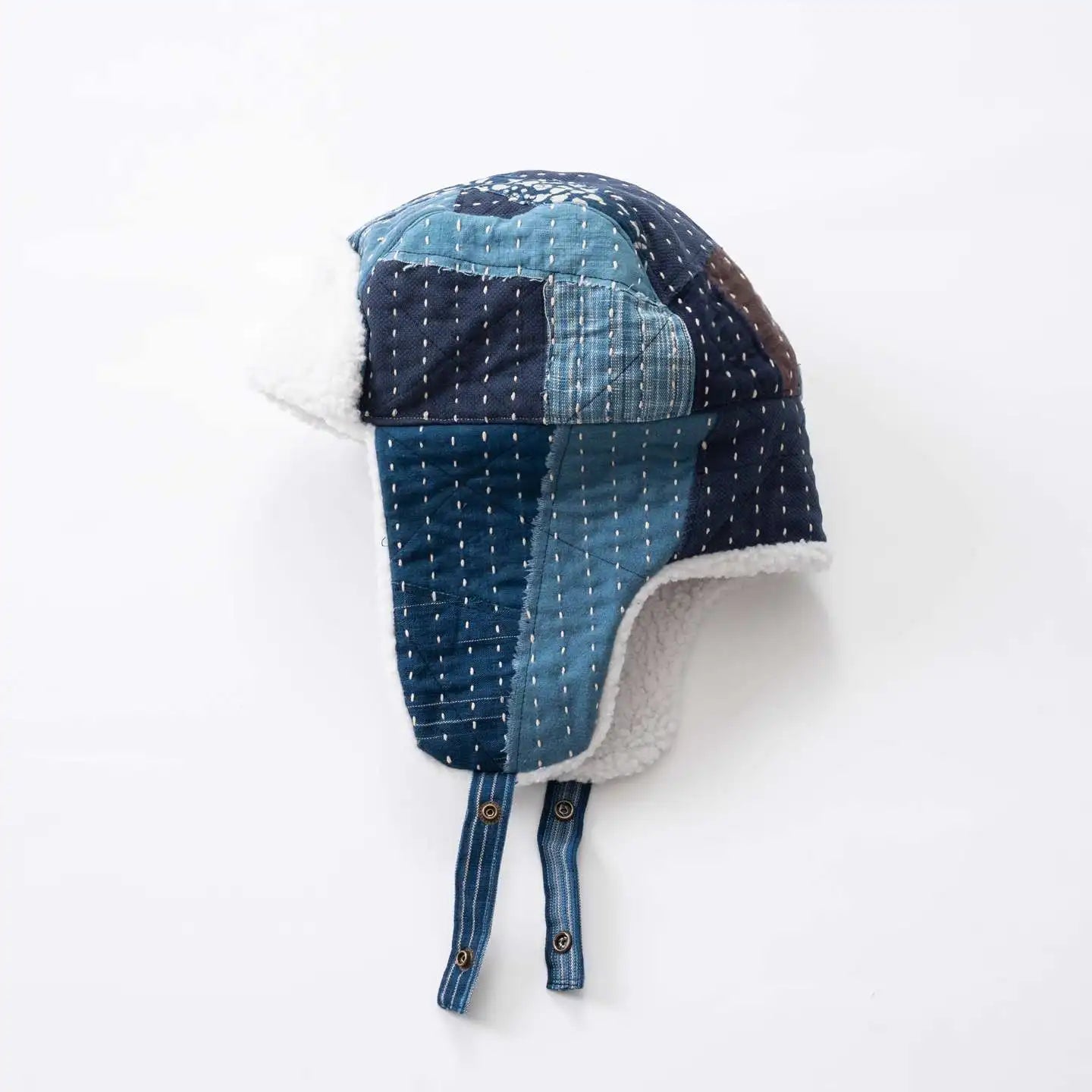 Embroidered Indigo Patchwork Warm Ear Protection Bomber Hat for Men and Women Winter with Thick Velvet and Anti Cold Flying Hat