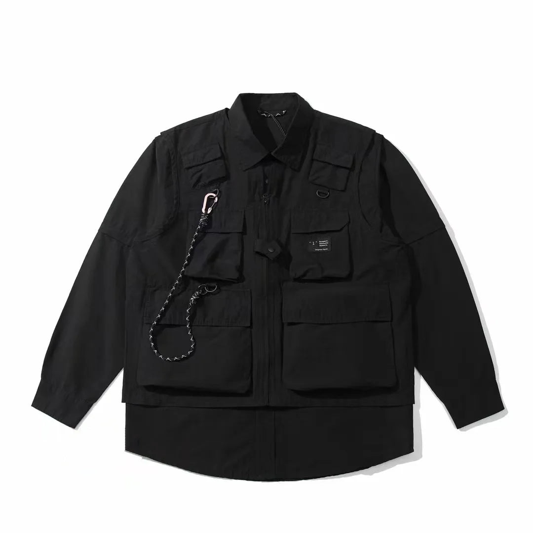 Japanese Retro Detachable Multifunctional Outdoor Three in One Windproof and Waterproof  Long Sleeved Shirt Men's Jacket