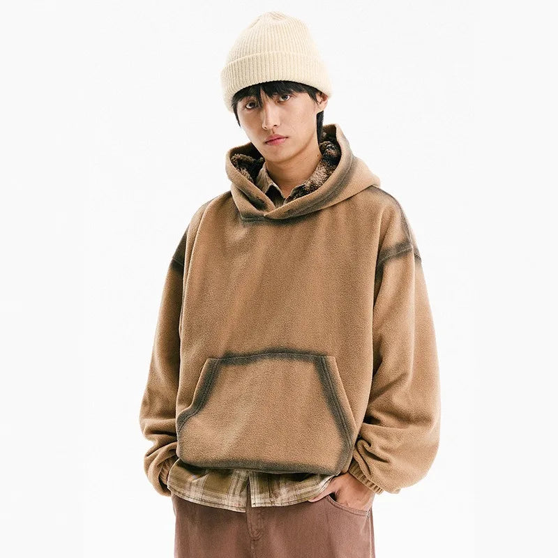 Japanese Retro Heavyweight Fleece Hooded Sweatshirt for Men and Women Basic Autumn and Winter Vintage Washed Pullover Jacket