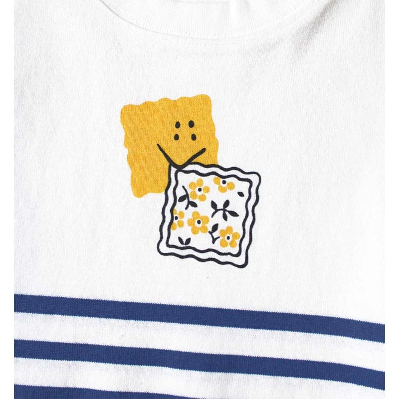 25SS KAPITAL Hirata and Hongri Casual Navy Style Fun Printed Loose Round Neck Short Sleeved T-shirt Men Striped T