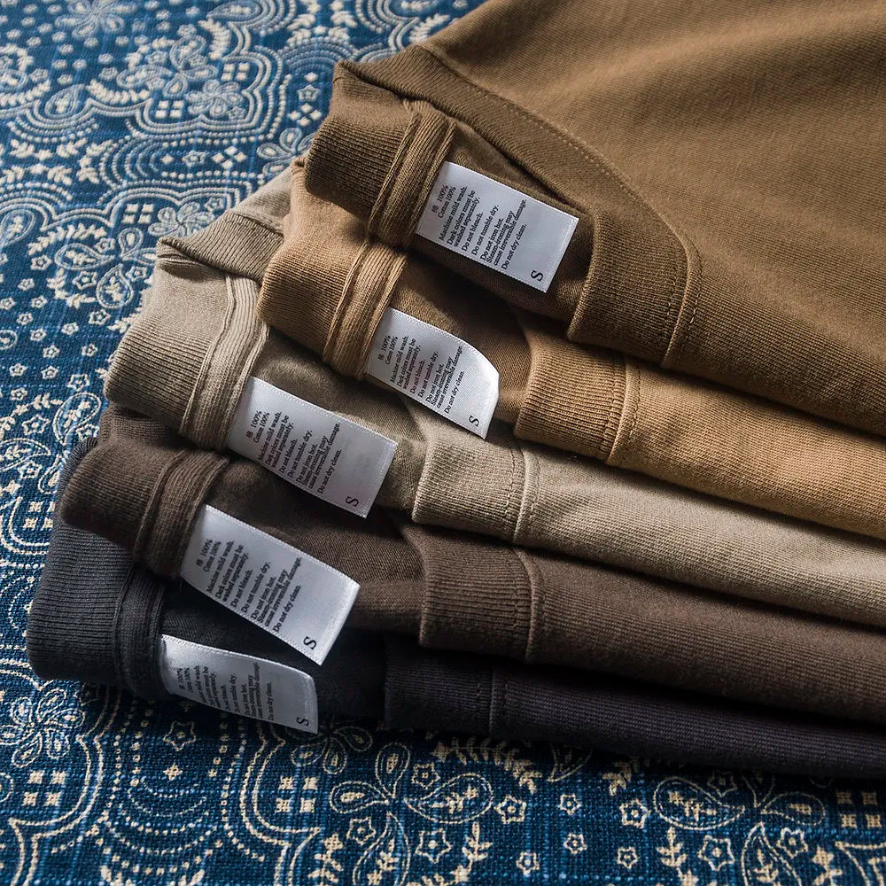 Amikaji Round Neck Men's T-shirt Seamless Pure Cotton Short Sleeved Base Tees