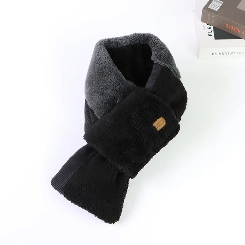 Japanese Autumn Winter Men's and Women's Scarves Velvet Thickened Warm Cross Scarf Color Blocked Outdoor Windproof Neck Cover