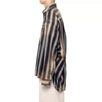 24AW Japanese Casual Pure Cotton Striped Duck Embroidered Vintage Loose Shirt Long Sleeved Distressed Plaid Top