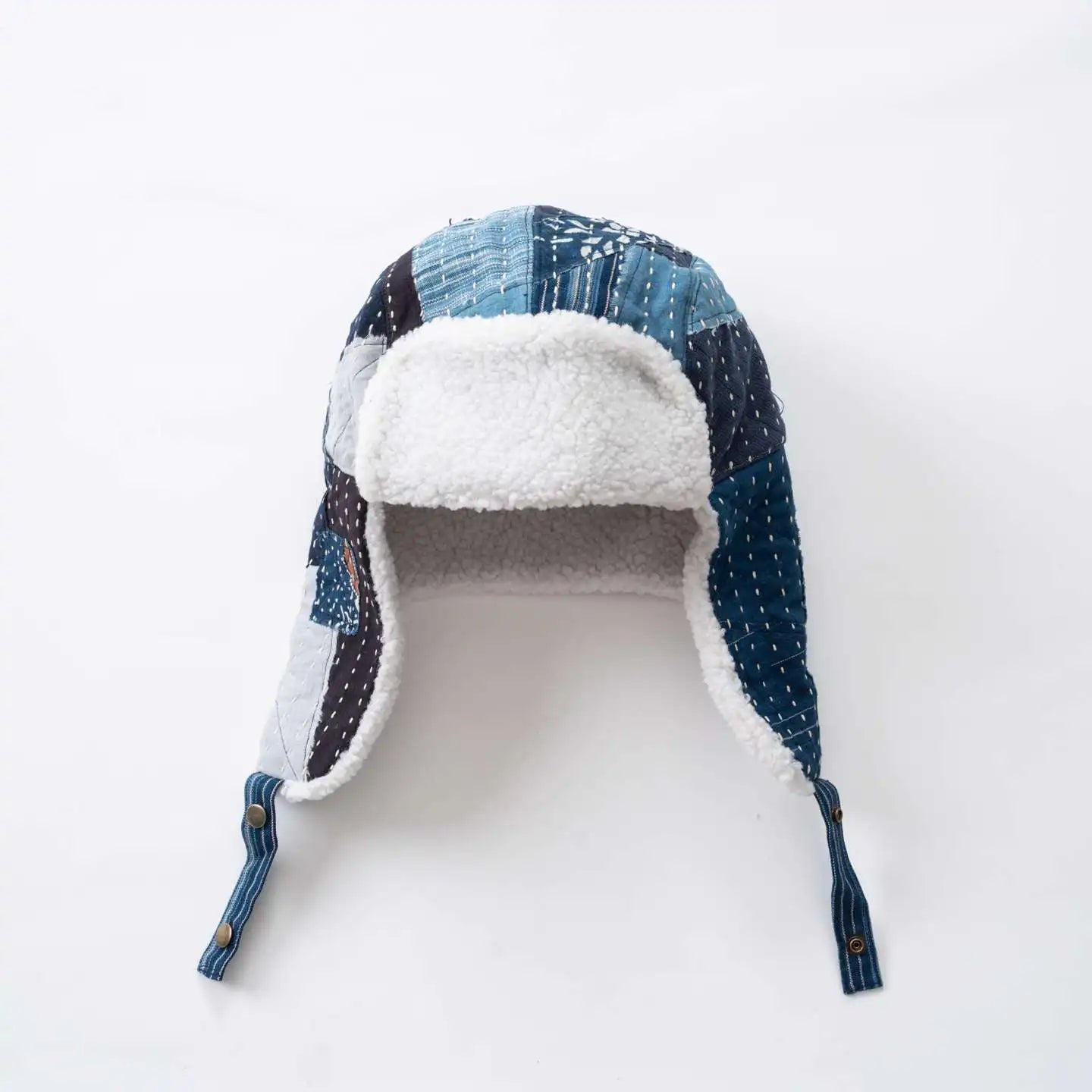 Embroidered Indigo Patchwork Warm Ear Protection Bomber Hat for Men and Women Winter with Thick Velvet and Anti Cold Flying Hat