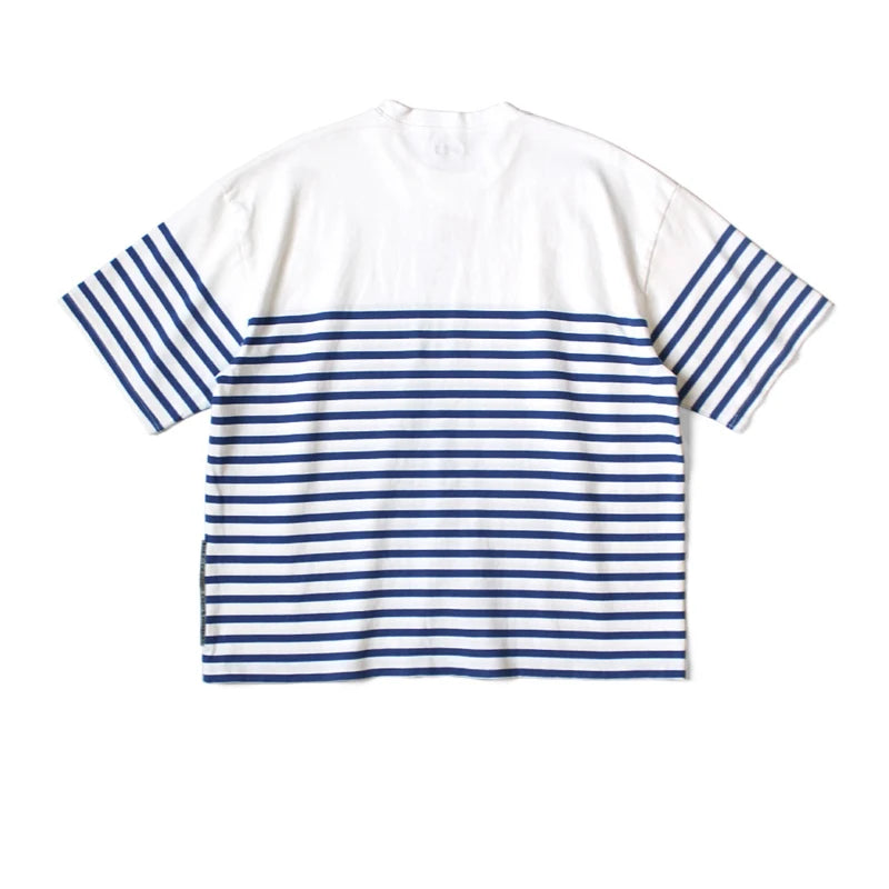 25SS KAPITAL Hirata and Hongri Casual Navy Style Fun Printed Loose Round Neck Short Sleeved T-shirt Men Striped T