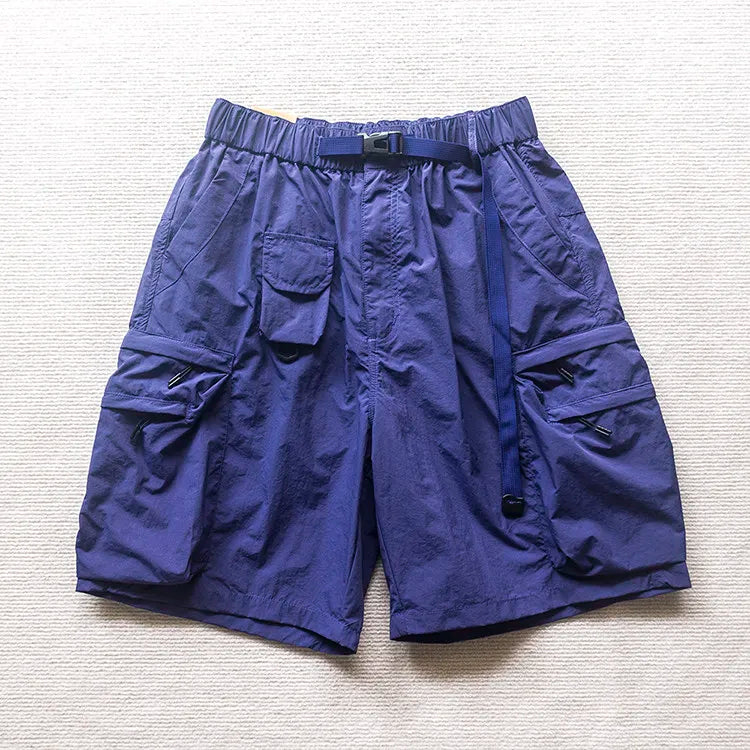 Japanese Outdoor Multi Pocket Workwear Shorts Summer Loose Lightweight Quick Drying Nylon Functional Casual Pants