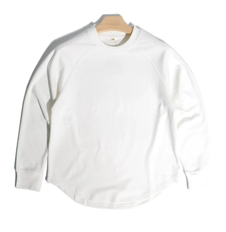 American Retro Double-sided Velvet Loose Curved Hem Warm Base T-Shirts Casual Shoulder Long Sleeved Tees Sweatshirt for Men