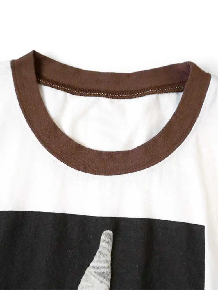 Kapital 24ss Japanese Loose Casual Pure Cotton Round Neck Color Blocked Doll Monkey Print Short Sleeved T-shirt for Men