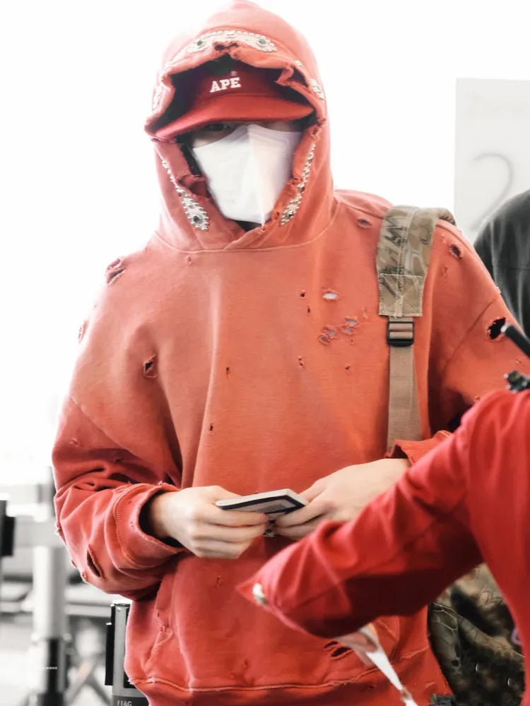 25AW KAPITAL Hirata Kazuhiro Japanese Style Wax Print Washed Damage Gem Hoodies Men Hooded Pullover