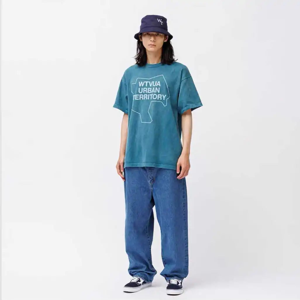 25SS Japanese Fashion COTTON Washed Vintage Wax Printing Casual Sports Short-sleeved T-shirt