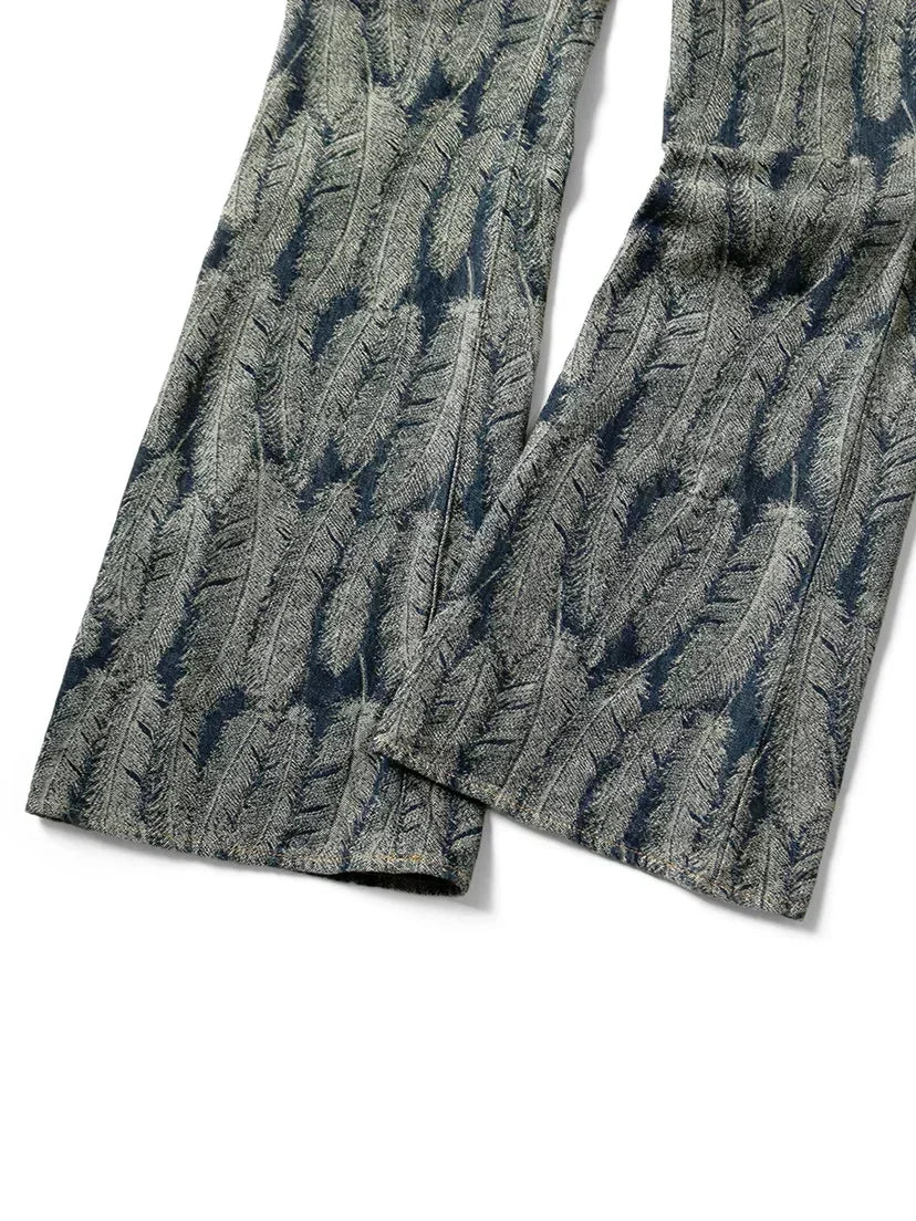 New Japanese Style Kapital Hirata and Hiroshi Casual  Men's Women's Loose Denim Jacquard Feather Flared Pants Versatile