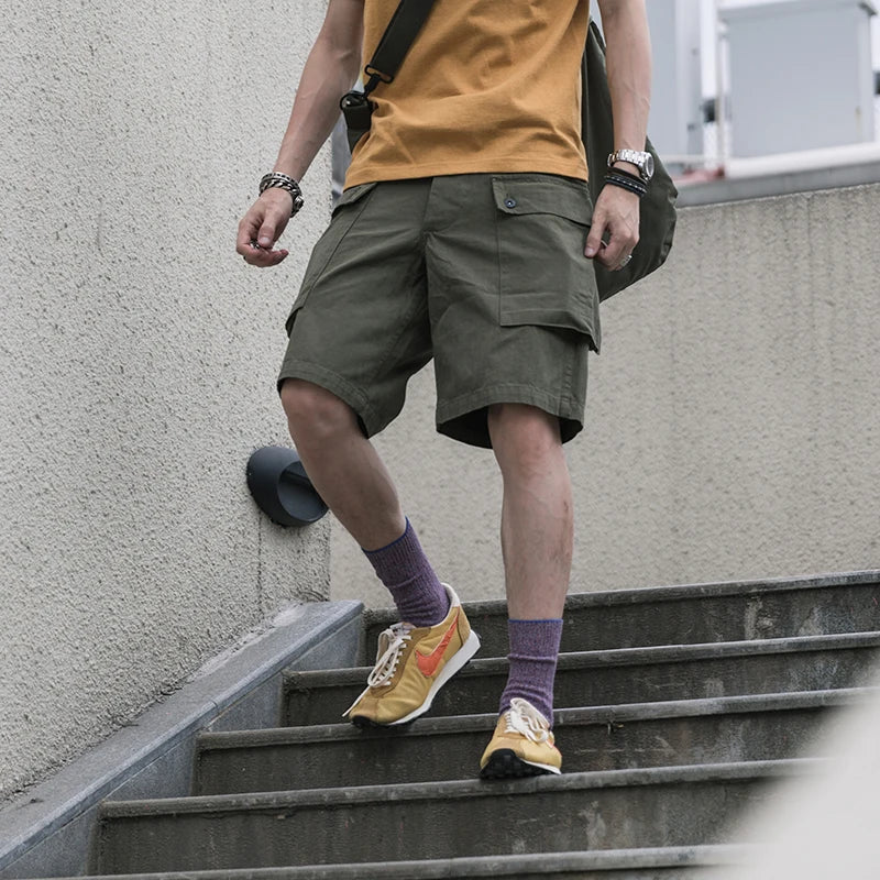 New Herringbone Twill Shorts with Multiple Pockets Men's Army Green Shorts