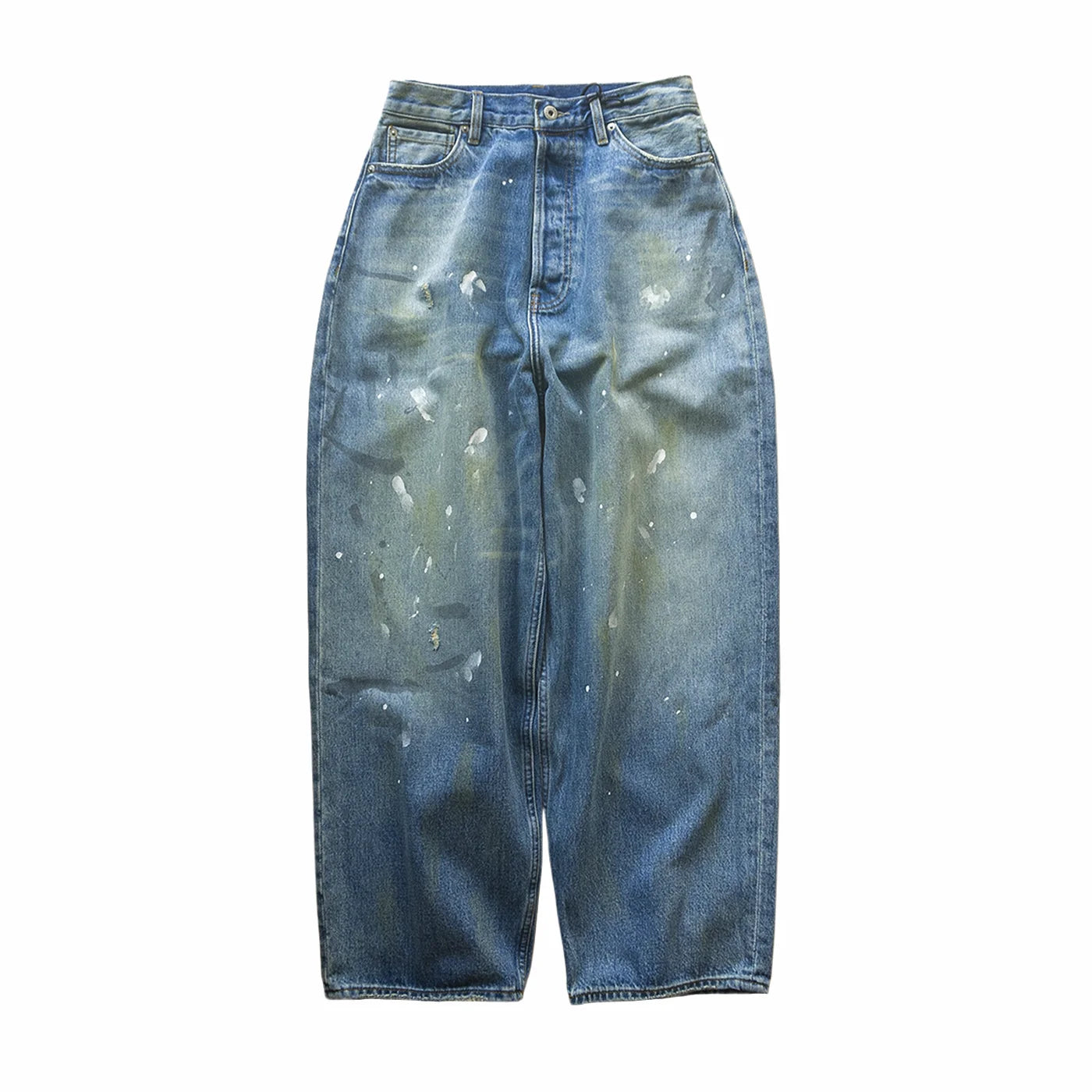 Water Washed Repainted Vintage Light Blue Jeans Japanese Trendy Men's and Women's Loose Straight Leg Heavyweight Pants