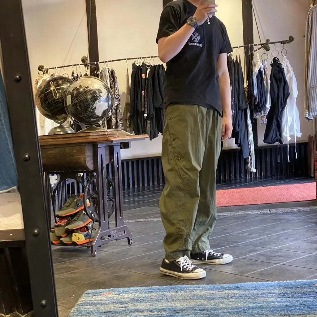 21SS KAPITAL Japan Kazuhiro Hirata Style Trendy Loose Tapered Military Green Placket Military Style Casual Pants