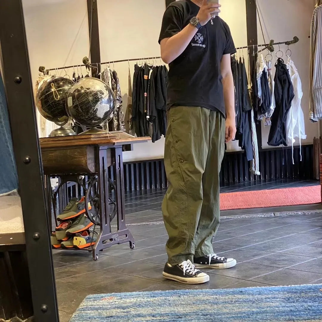 21SS KAPITAL Japan Kazuhiro Hirata Style Trendy Loose Tapered Military Green Placket Military Style Casual Pants
