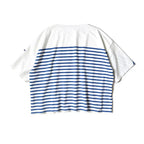 22SS KAPITAL Hirata Kazuhiro Blue and White Striped Color Matching Loose Three Flag Round Neck Short Sleeved T-shirt Men New