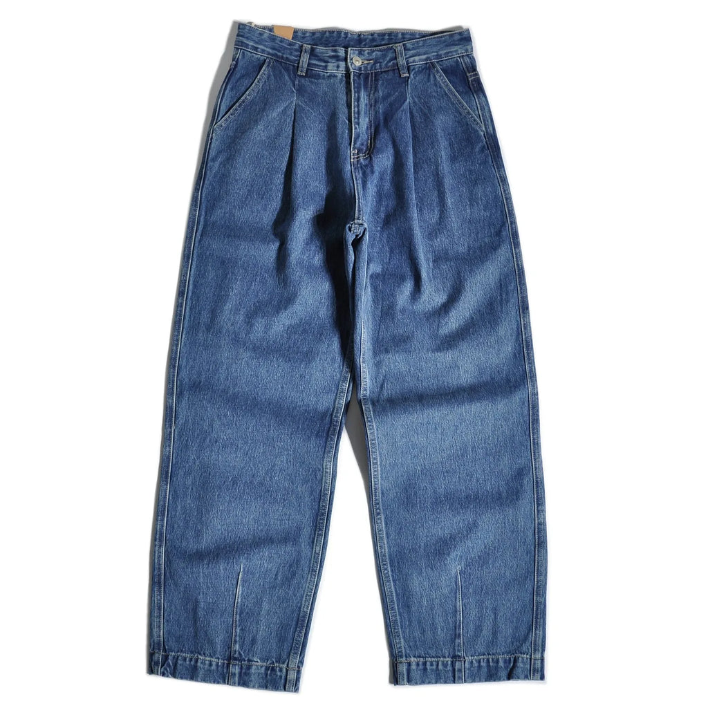 American Retro Amikaji Loose Straight Leg Japanese Double Pleated Tapered Wide Leg Jeans Casual Pants