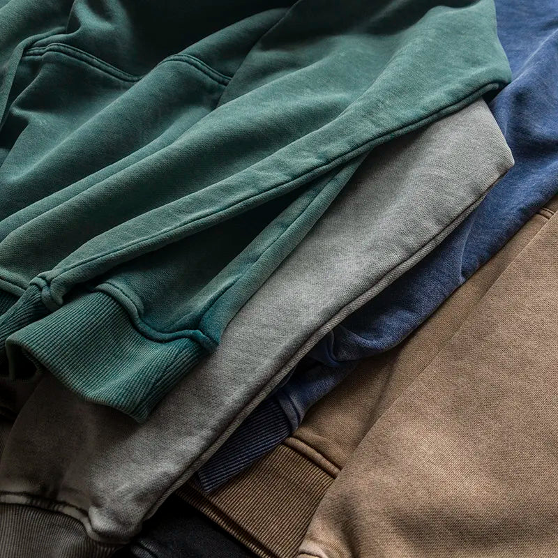 420g Pure Cotton Wax Printed Vintage Hooded Sweatshirt with Loose Shoulder Men's and Women's Washed Solid Color Hoodie