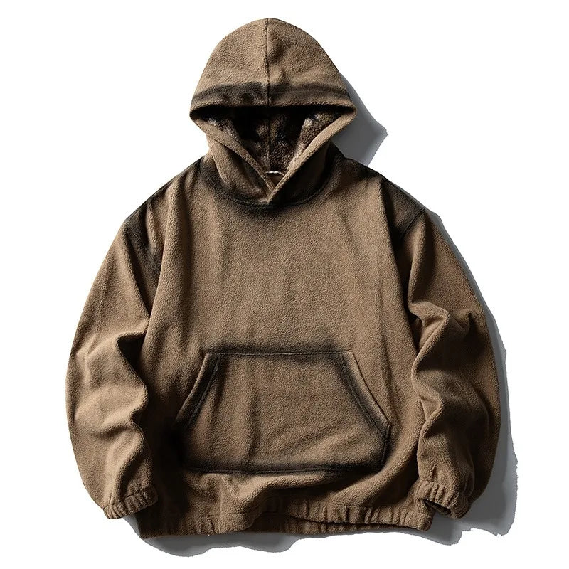 Japanese Retro Heavyweight Fleece Hooded Sweatshirt for Men and Women Basic Autumn and Winter Vintage Washed Pullover Jacket