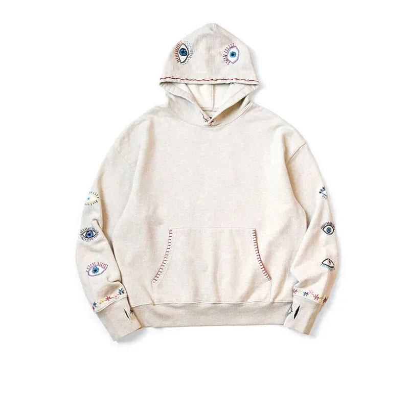 25SS New Arrival KAPITAL Hirata and Hongri Casual Eyes Fun Embroidery Cotton Loose Hooded Sweatshirt