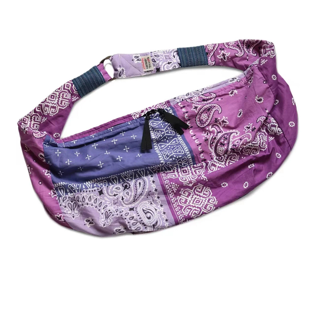 22SS KAPITAL Hirata and Hongri Double Color Cotton Hemp Paisley Flower Splicing Men's Diagonal Cross Stray Waist Bag
